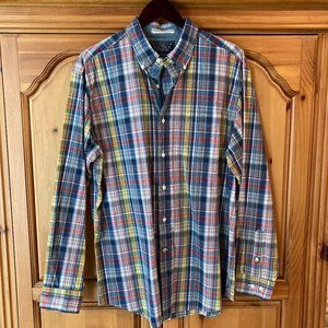 Nautica Mens L/S Button Shirt Blue Red Green Yellow Plaid Cotton SZ L